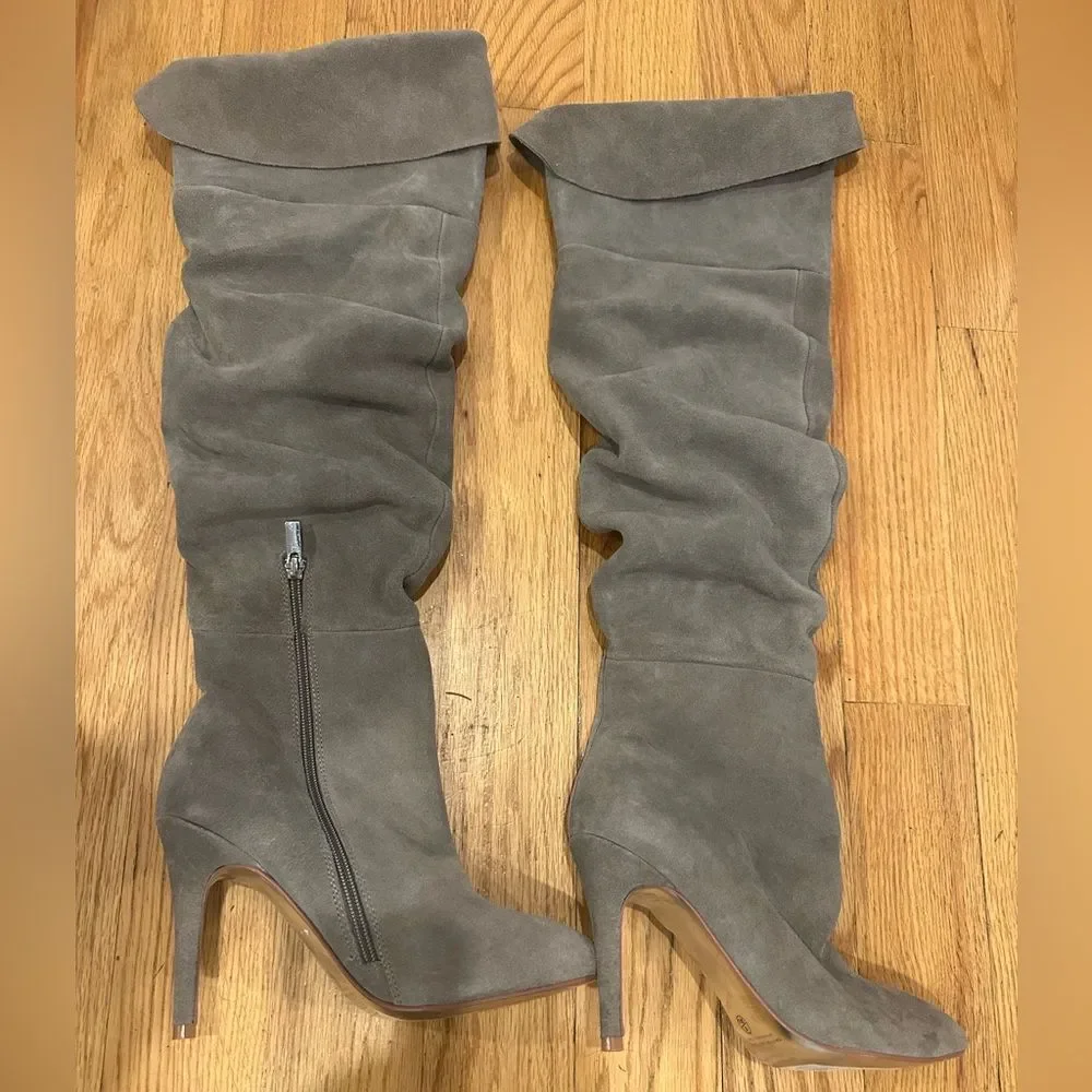 Chinese Laundry Size 8 Over the Knee Gray Suede Heeled Boots